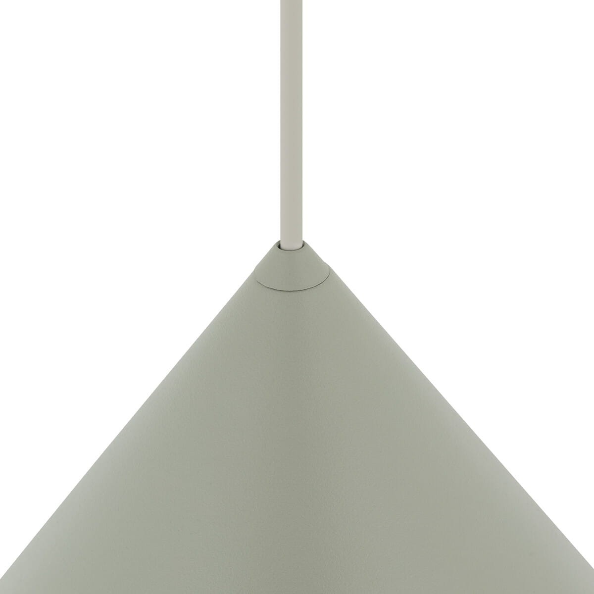 Lampa wisząca Zenith L w kolorze szałwii, o stożkowym kształcie. Wykonana z matowego materiału, zawieszona na cienkim przewodzie. Widoczny element montażowy u góry. Przeznaczona na jedną żarówkę GU10.