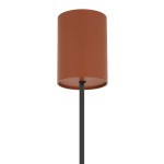 Lampa wisząca Zenith L w kolorze ceglanym, z cylindrycznym kloszem o matowej powierzchni, zawieszona na cienkim, czarnym przewodzie. Klosz jest otwarty od dołu, przeznaczony na żarówkę GU10. Tło białe, podkreślające wygląd lampy.