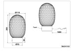 Lampa stołowa Facette w kolorze czarnym i zielonym z metalową siatką, o wysokości 205 mm i średnicy 118 mm. Posiada dotykowy włącznik oraz kabel o długości 1500 mm. Widok z boku i z przodu, prezentujący kształt i wymiary produktu.