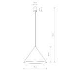 Lampa wisząca Zenith L w kolorze niebieskim, z kloszem w kształcie stożka o średnicy 50 cm i wysokości 34,4 cm. Wisi na cienkim przewodzie o długości 130 cm. Umożliwia użycie żarówki GU10. Montaż sufitowy, minimalistyczny design.