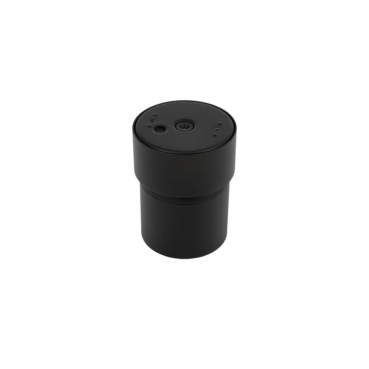 Czarna lampa sufitowa Oscar (spot) z oprawą na 1xGU10, IP54. Produkt ma cylindryczny kształt, z gładką matową powierzchnią. Widoczny jest otwór na żarówkę oraz otwory wentylacyjne na górze. Lampa stoi na białym tle.
