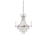 Lampa wisząca Marielund 3-punktowa w chromie z trzema świecznikami. Ozdobiona kryształowymi elementami, delikatnie zakrzywiona forma, zawieszona na długim łańcuchu, z eleganckim wykończeniem, idealna do wnętrz w stylu klasycznym.