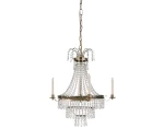 Lampa wisząca Marielund 3-punktowa w stylu antycznym, wykonana z metalu w kolorze złotym, ozdobiona kryształowymi detalami. Posiada trzy ramiona z białymi świeczkami, zawieszona na łańcuchu, w eleganckiej formie z bogatymi zdobieniami.