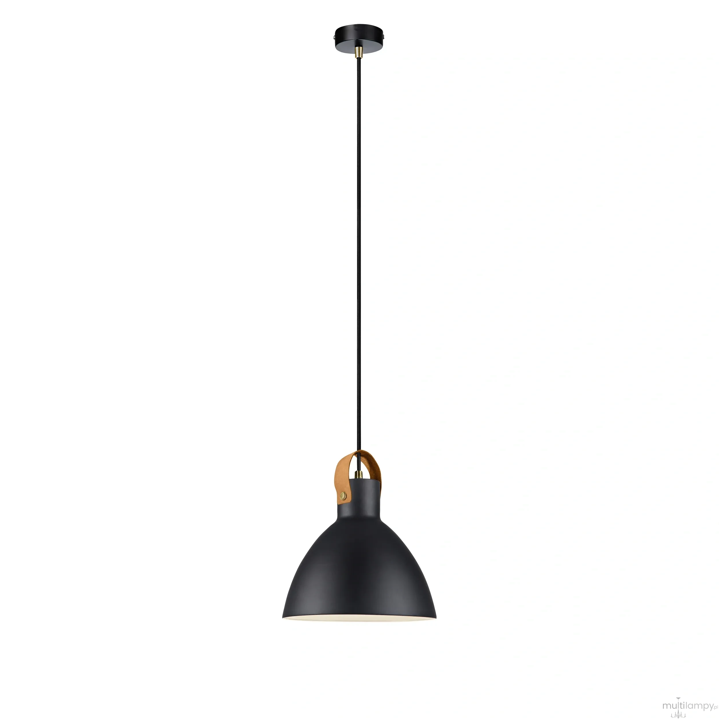 Lampa wisząca Eagle D22 w kolorze czarnym z metalowym kloszem i drewnianym uchwytem. Zawieszona na cienkim przewodzie, w prostym, nowoczesnym stylu. Idealna do oświetlenia wnętrz.