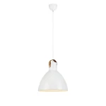 Lampa wisząca Eagle D35 w kolorze białym z metalowym kloszem o półkulistym kształcie, zawieszona na białym przewodzie. Elementy dekoracyjne w formie brązowego uchwytu. Prosta konstrukcja, idealna do nowoczesnych wnętrz.