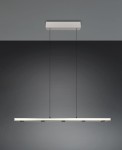 Lampa wisząca Graham z niklowanym wykończeniem, z ośmioma diodami LED. Posiada prostokątny panel z trzema źródłami światła, zawieszony na dwóch cienkich linkach. Tło ciemnoszare, minimalistyczny design.