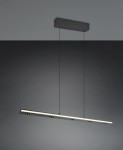 Lampa wisząca Graham z ośmioma diodami LED, o mocy 41,5W, w kolorze czarnym. Prosty, długi kształt z metalowym, prostokątnym mocowaniem. Zawieszona na cienkich linkach, idealna do nowoczesnych wnętrz. Tło w odcieniach szarości.