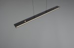 Lampa wisząca Graham w kolorze czarnym, z prostokątną, płaską konstrukcją. Wyposażona w 8 diod LED o mocy 41,5W. Zawieszona na cienkich linkach, z widocznymi otworami montażowymi. Tło zdjęcia w kolorze szarym, co podkreśla elegancki wygląd lampy.