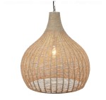 Lampa wisząca Janne w kształcie kropli, wykonana z naturalnych materiałów, ma plecioną strukturę w odcieniach beżu. Wyposażona w miejsce na żarówkę E27, zawieszona na cienkim kablu, idealna do nowoczesnych wnętrz.