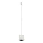 Lampa wisząca Point Duo, kolor biały z czarnym wnętrzem, z pojedynczym gniazdem GU10. Okrągła obudowa zawieszona na cienkim, białym przewodzie. Prosty design, idealna do nowoczesnych wnętrz. Ujęcie frontalne, na jednolitym tle.