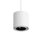 Lampa wisząca Point Duo 1xGU10 w kolorze białym z czarnym wnętrzem. Okrągły, matowy klosz z delikatnym wykończeniem. Ujęcie z góry, lampa zawieszona na białym przewodzie. Idealna do nowoczesnych wnętrz.