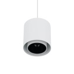 Lampa wisząca Point Duo 1xGU10 w kolorze białym z czarnym wnętrzem. Posiada cylindryczny kształt, zwisająca na białym kablu. Zbliżenie na detale wykończenia oraz kontrastujące kolory podkreślają nowoczesny design.