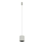 Lampa wisząca Point Duo 1xGU10 w kolorze szarym i czarnym. Cylindryczny klosz z metalowym wykończeniem, zawieszony na cienkim kablu. Idealna do nowoczesnych wnętrz, montowana sufitowo. Tło białe, co podkreśla minimalistyczny design.