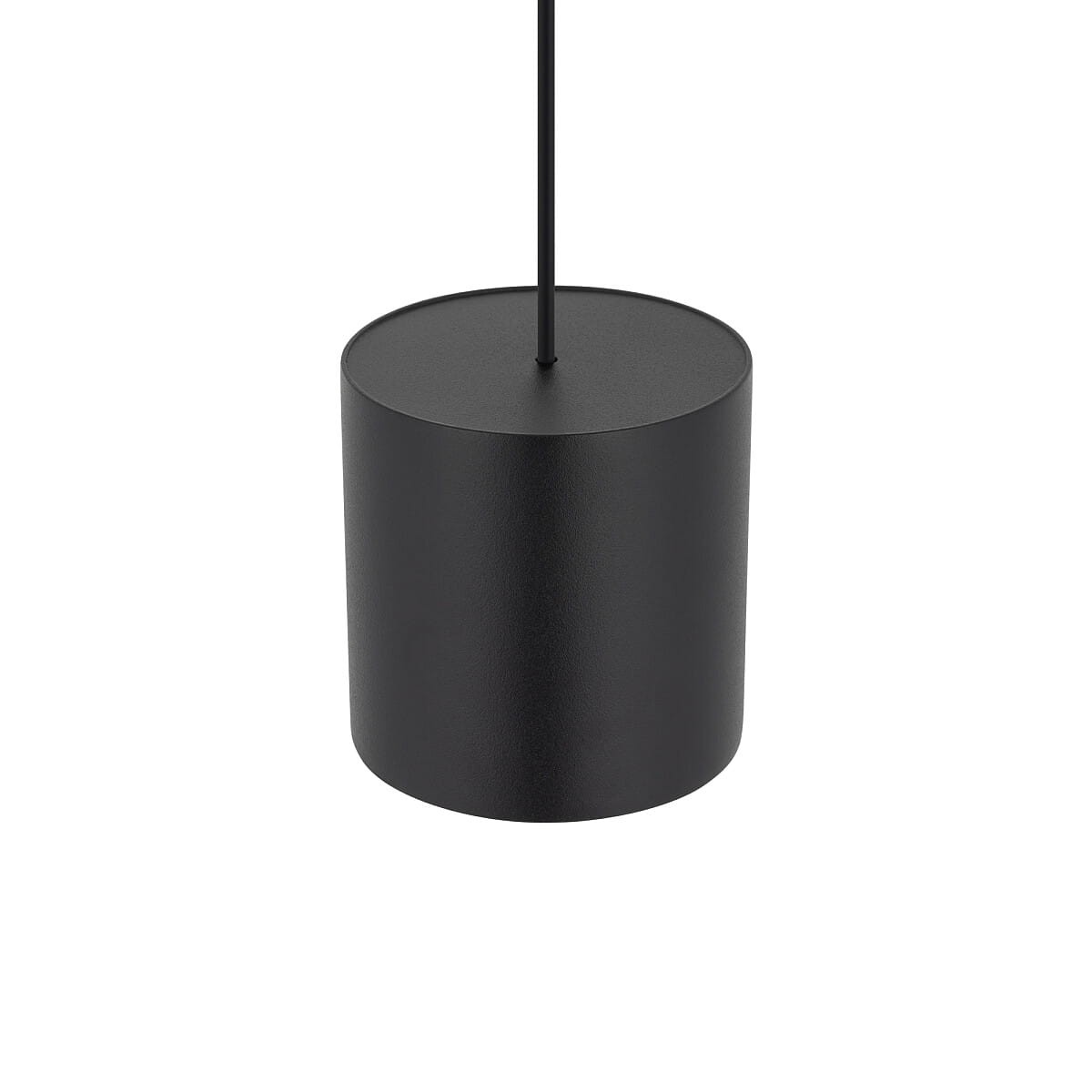 Lampa wisząca Point Duo z oprawą w kolorze czarnym, z metalowym kloszem w kształcie cylindra. Ujęcie z góry, pokazujące gładką powłokę oraz zawieszenie. Elementy złote są niewidoczne na zdjęciu.