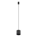 Lampa wisząca Point Duo 1xGU10 w kolorze czarnym. Okrągła obudowa z metalowym wykończeniem, zawieszona na długim, prostym przewodzie. Widoczny uchwyt mocujący na suficie. Prosty, nowoczesny design, idealny do różnorodnych wnętrz.