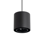 Lampa wisząca Point Duo, czarna, z jedną oprawą na żarówkę GU10. Cylindryczny kształt, matowa powierzchnia. Zawieszona na cienkim przewodzie, widoczna żarówka wewnątrz. Idealna do nowoczesnych wnętrz.