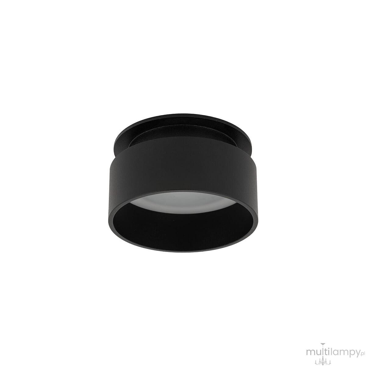 Oprawa do zabudowy Shine 1xGU10 w kolorze czarnym, o okrągłym kształcie. Ujęcie frontalne, pokazujące gładką, matową powierzchnię oraz szklany klosz. Produkt zamontowany w pozycji poziomej, idealny do nowoczesnych wnętrz.