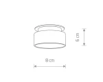 Czarna oprawa do zabudowy Shine 1xGU10, o średnicy 8 cm i wysokości 6 cm. Prosty, cylindryczny kształt, idealna do montażu sufitowego. Brak widocznych napisów i dekoracji.