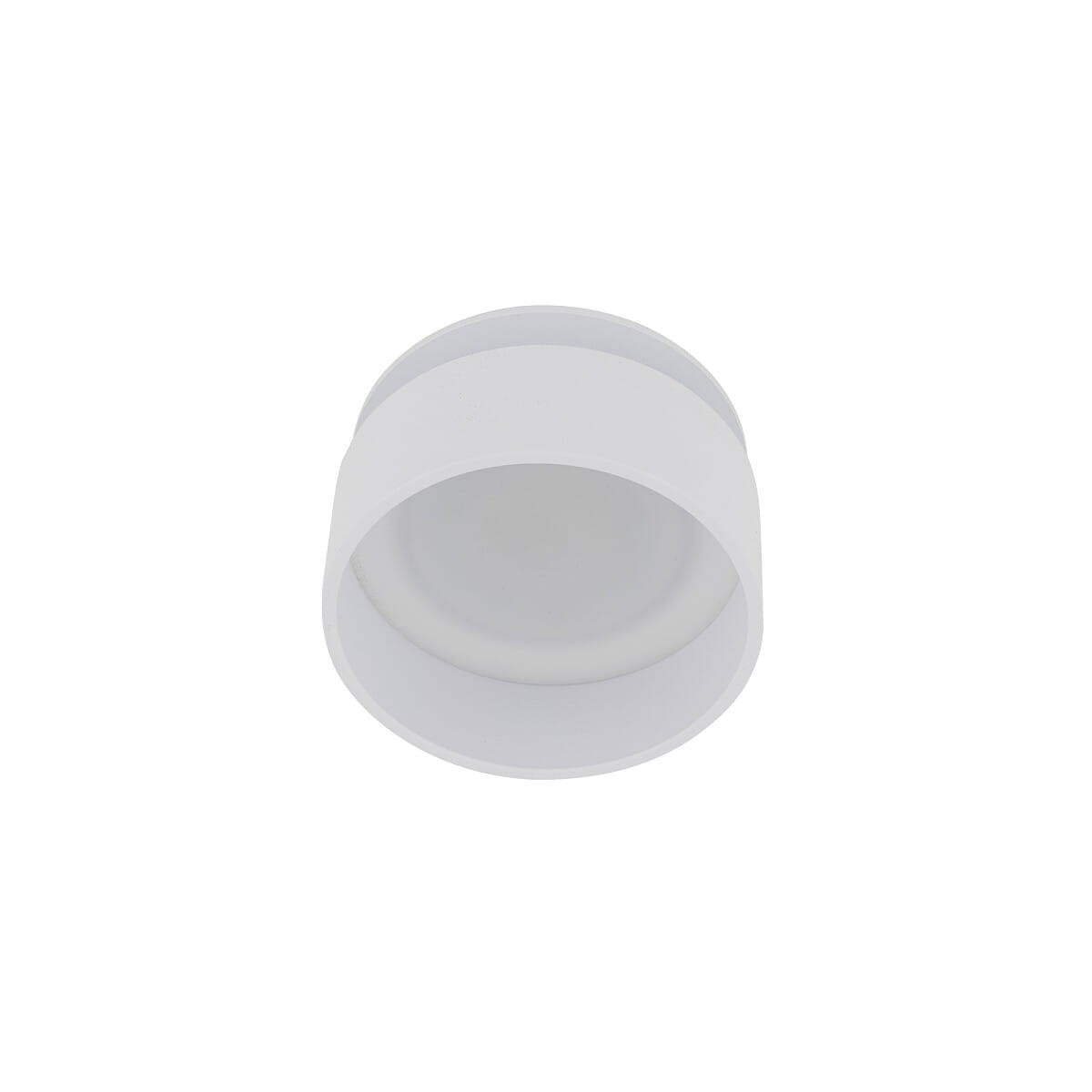 Oprawa do zabudowy Shine 1xGU10 w kolorze białym, okrągła, z matowym wykończeniem. Ujęcie z góry, ukazuje gładką powierzchnię i wewnętrzny gwint do żarówki. Produkt przeznaczony do montażu w sufitach podwieszanych.