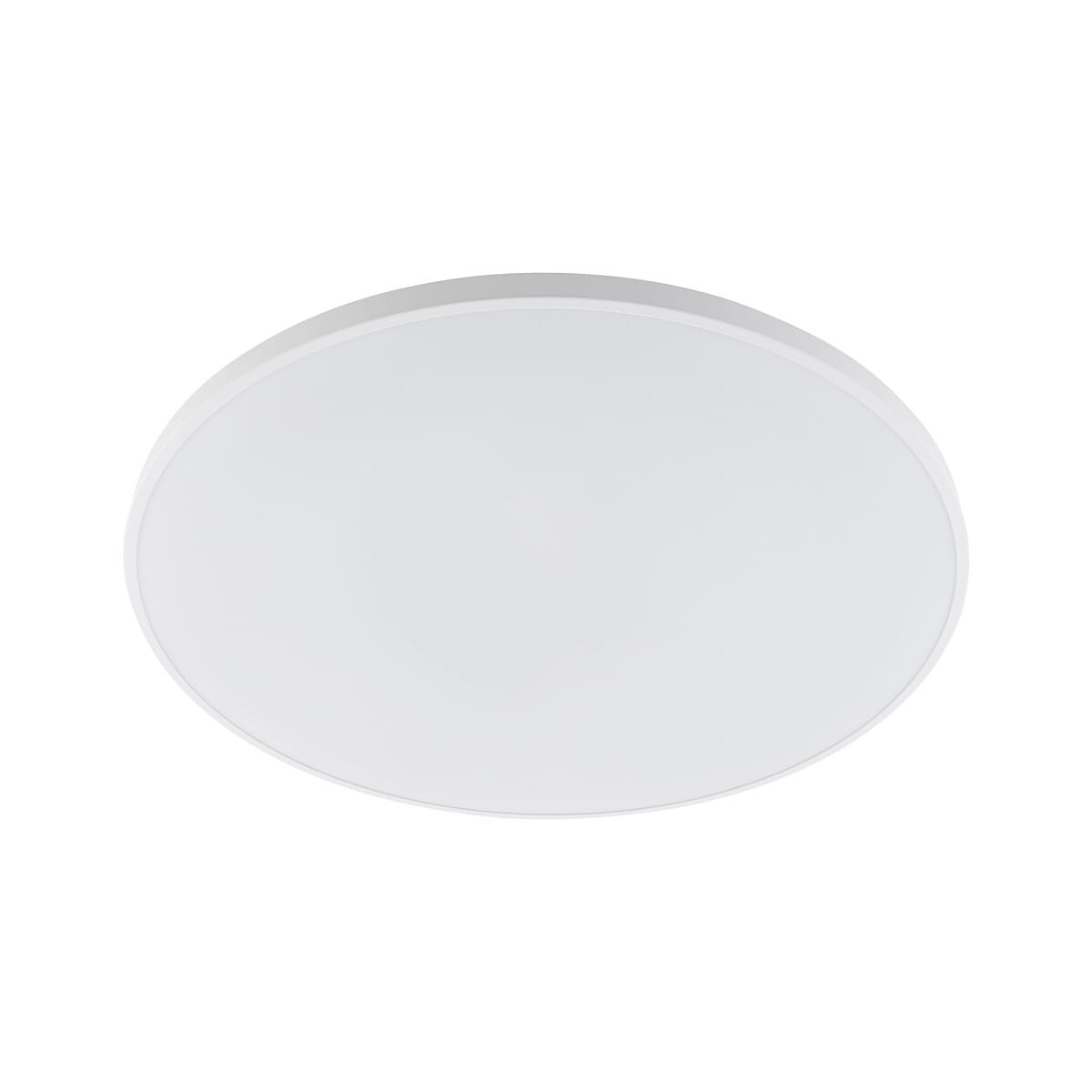 Plafon LED Agnes Round D64 w kolorze białym, okrągły, o średnicy D64 cm, z IP44, moc 64W, temperatura barwowa 3000K. Ujęcie frontalne, góra o gładkiej powierzchni, montowany na suficie.