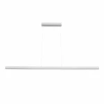 Lampa wisząca Linia 120 w kolorze białym, o prostokątnym kształcie, z jedną diodą LED o mocy 15W. Zawieszona na cienkich linkach, z prostokątnym mocowaniem sufitowym. Idealna do nowoczesnych wnętrz.