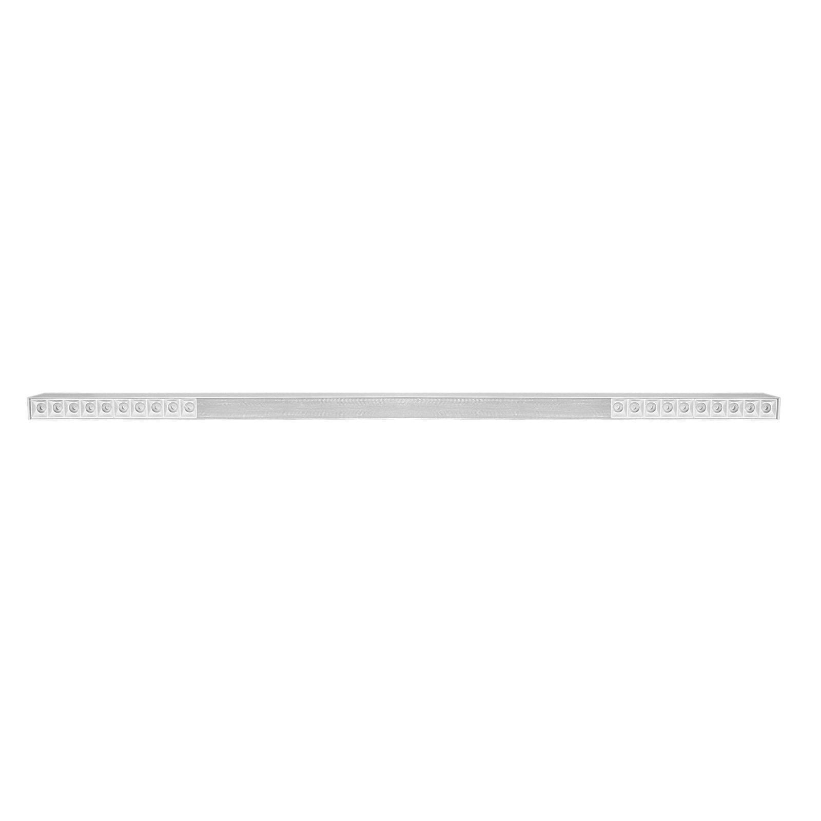 Biała lampa sufitowa w formie prostokątnej listwy z 12 diodami LED, o mocy 40W i temperaturze barwowej 3000K. Produkt zamontowany na suficie, prezentujący minimalistyczny design.