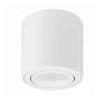 Mini lampa sufitowa tuba w kolorze białym, o cylindrycznym kształcie. Ujęcie z boku, ukazujące skierowane w dół źródło światła. Gładka, matowa powierzchnia, prosty design, idealna do nowoczesnych wnętrz.