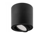 Mini lampa sufitowa typu tuba w kolorze czarnym, o cylindrycznym kształcie. Widoczna oprawka z kierunkowym światłem, zbliżona do minimalistycznego designu. Wisi w pozycji pionowej, na jednolitym tle.