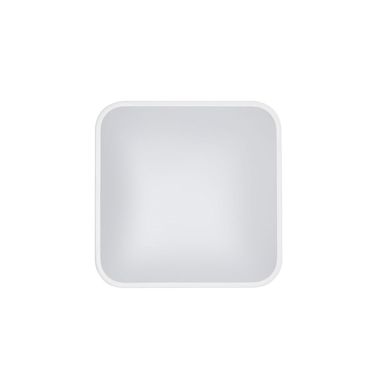 Plafon Agnes Square LED w kolorze białym, kwadratowy o wymiarach 33,5 cm, z klasą szczelności IP44. Posiada moc 16W oraz temperaturę barwową 3000K. Ujęcie frontalne, produkt zamontowany na gładkim tle.