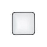 Plafon Agnes Square LED o wymiarach 33,5 cm, w kolorze czarnym, z białym kloszem. Posiada klasę ochrony IP44, moc 16W i temperaturę barwową 3000K. Ujęcie frontalne, produkt w płaskim, zamkniętym układzie.