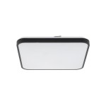 Plafon LED Agnes Square o wymiarach 43,5 cm, kolor czarny, z białym kloszem. Kształt prostokątny, zamontowany na suficie. Źródło światła o mocy 32W i temperaturze barwowej 3000K, odporny na wilgoć (IP44).