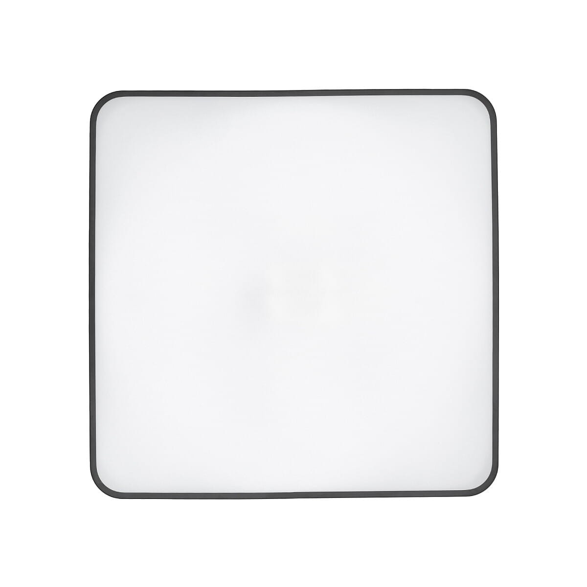 Kwadratowy plafon Agnes Square LED o wymiarach 63,5 cm, z czarną ramką. Źródło światła LED o mocy 64W i temperaturze barwowej 3000K, przeznaczony do użytku w pomieszczeniach z klasą odporności IP44. Zestawienie matowej powierzchni z metalowym akcentem.