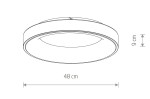 Plafon Nikki Round D48, czarny, średnica 48 cm, wysokość 9 cm, z jednym źródłem LED o mocy 48W i temperaturze barwowej 3000K. Produkt ma okrągły kształt i minimalistyczny design, idealny do nowoczesnych wnętrz.