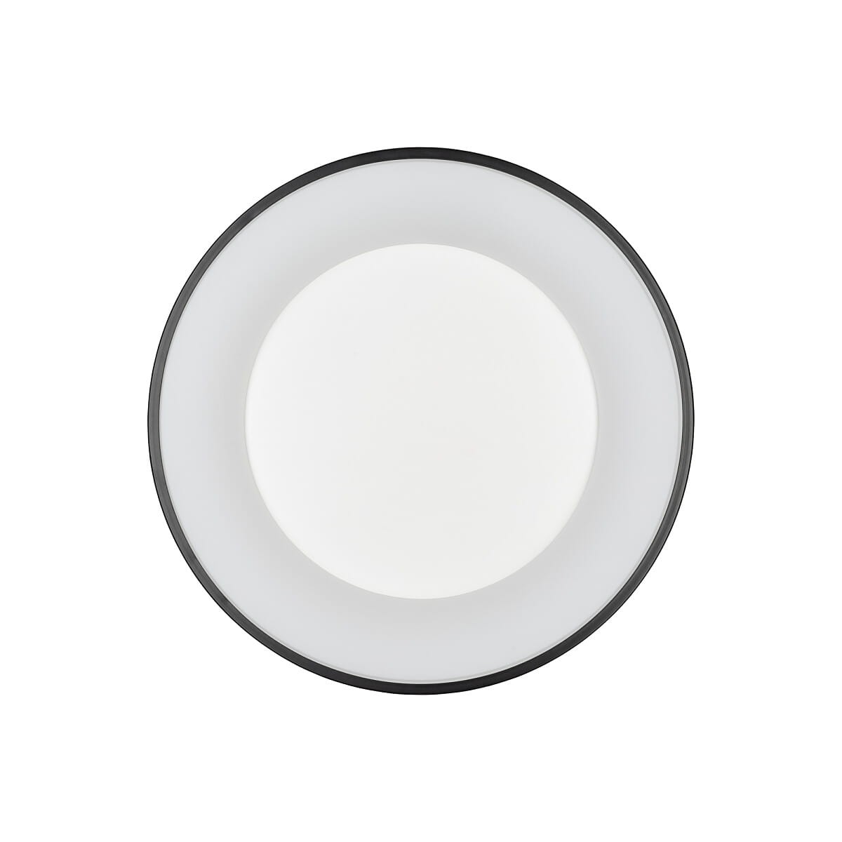 Plafon Nikki Round D48 w kolorze czarnym, o średnicy 48 cm. Okrągła konstrukcja z białym kloszem, który rozprasza światło LED 1x48W o temperaturze 4000K. Produkt widoczny z góry, na jednolitym tle.
