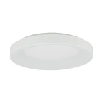Plafon Nikki Round D60 w kolorze białym, okrągły, o średnicy 60 cm, z wbudowanym źródłem światła LED o mocy 60W i temperaturze barwowej 3000K. Produkt zamontowany na stałe, z gładką, matową powierzchnią.