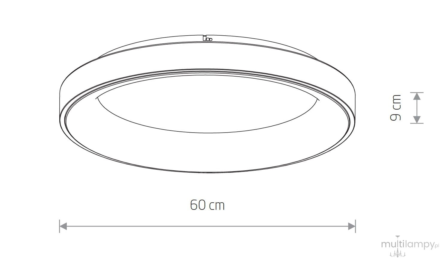 Plafon Nikki Round D60 w kolorze białym, o średnicy 60 cm i wysokości 9 cm, z jedną diodą LED 60W, światło o temperaturze 4000K. Produkt widoczny z góry, podkreślający okrągły kształt i minimalistyczny design.