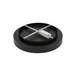 Czarny plafon Nikki Round D60 o średnicy 60 cm, z miejscem na jedną żarówkę LED 60W 4000K. Ujęcie z góry, pokazujące okrągłą konstrukcję z metalowym mocowaniem wewnętrznym. Gładka, matowa powierzchnia bez widocznych napisów.
