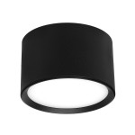 Czarna lampa sufitowa tuba Leto z miejscem na żarówkę GX53. Posiada okrągły, gładki korpus oraz białą, emitującą światło dolną część. Ujęcie z góry, produkt wiszący, na jednolitym tle.