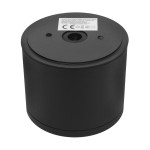 Lampa sufitowa tuba Haro GX53/IP54 w kolorze czarnym. Okrągła, matowa obudowa z górnym otworem na źródło światła. Widoczna etykieta z oznaczeniami CE oraz parametrami technicznymi na górze lampy.