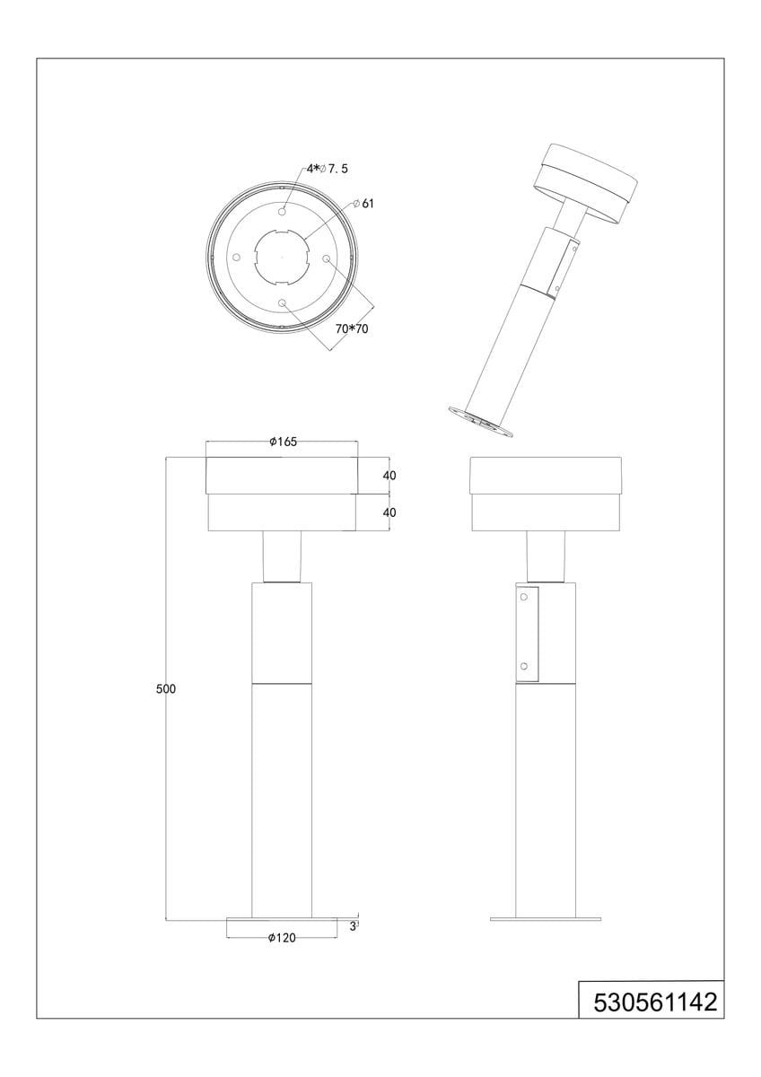 Lampa stojąca Mackenzie H50 w kolorze antracytowym, z jedną diodą LED o mocy 8W. Posiada okrągłą podstawę o średnicy 165 mm i wysokości 500 mm, z oznaczeniem IP54, co zapewnia ochronę przed warunkami atmosferycznymi.