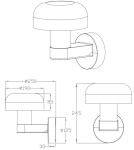 Kinkiet zewnętrzny Fraser w kolorze szarym i betonowym z oprawą na żarówkę E27. Okrągła, lekko wypukła pokrywa o średnicy 250 mm, zamontowana na prostokątnej podstawie. Wysokość całkowita wynosi 245 mm, z widocznymi detalami montażowymi.