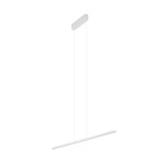 Lampa wisząca Bar L120 w kolorze białym, wykonana z metalu, z jednym źródłem światła LED o mocy 27W i temperaturze 4000K. Ujęcie frontalne, zawieszona na dwóch cienkich linkach, z prostokątną podstawą i długim, wąskim kloszem.