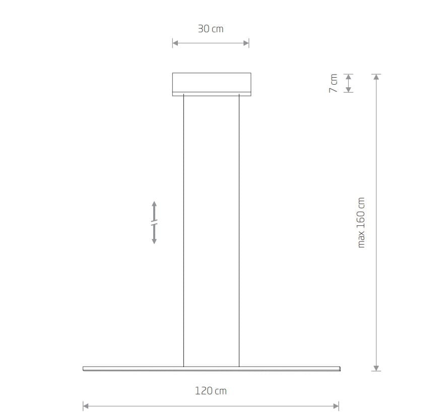 Lampa wisząca Bar L120, w kolorze białym, z jedną diodą LED o mocy 27W i temperaturze barwowej 4000K. Wymiary: długość 120 cm, szerokość 30 cm, wysokość max 160 cm, minimalistyczny design, idealna do nowoczesnych wnętrz.