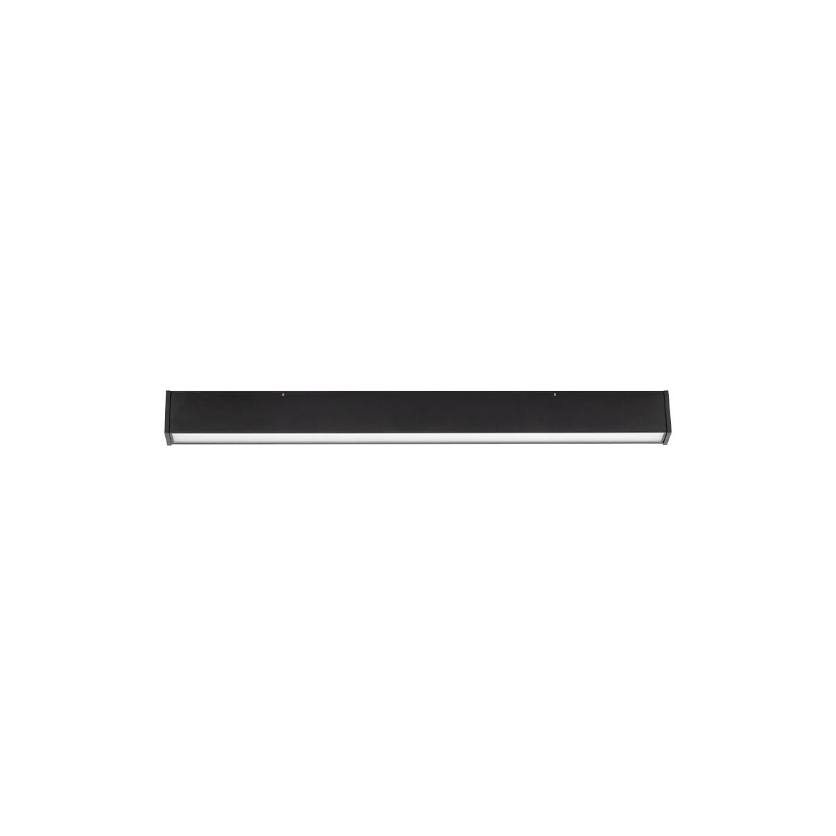 Czarna lampa sufitowa Outline LED S IP44, długości prostokątnej, z jedną diodą LED o mocy 35W i temperaturze barwowej 3000K. Ujęcie frontalne, produkt zamontowany na białym tle, minimalistyczny design.
