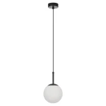 Lampa wisząca Dorado 1xE14 w kolorze czarnym, z okrągłym kloszem z matowego szkła. Zawieszona na cienkim kablu, z minimalistycznym mocowaniem sufitowym. Prosta forma, idealna do nowoczesnych wnętrz.