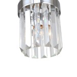 Lampa wisząca Vetro LP-2910/1P CH z chromowanym mocowaniem, z przezroczystymi, szklanymi elementami w kształcie prostokątów, tworzącymi elegancką konstrukcję. Wnętrze z miejscem na żarówkę E14. Ujęcie z dołu, ukazujące detale i efektowne odbicia światła.