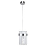 Lampa wisząca Vetro LP-2910/1P CH z jedną oprawą E14, wykonana z przezroczystego szkła z chromowanym detalem. Zawieszona na cienkim, przezroczystym przewodzie, montowana na sufitowej podstawie o chromowanej powierzchni.