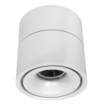 Biała lampa sufitowa typu spot, cylindryczna, z wbudowanym źródłem światła LED o mocy 12W i temperaturze barwowej 4000K. Ujęcie z dołu, ukazujące detal reflektora i gładką powierzchnię.