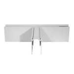 Łącznik potrójny T do szyn magnetycznych natynkowych w kolorze białym, widoczny z góry. Produkt ma prostokątny kształt z trzema przyległymi elementami, umożliwiającymi połączenie szyn. Powierzchnia jest gładka, bez dodatkowych zdobień.