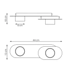 Lampa sufitowa Stilo 2xGX53 w kolorze czarnym, o wymiarach 44 cm długości, 13 cm szerokości i 10 cm wysokości. Posiada dwa okrągłe źródła światła, zamontowane na prostokątnej podstawie.